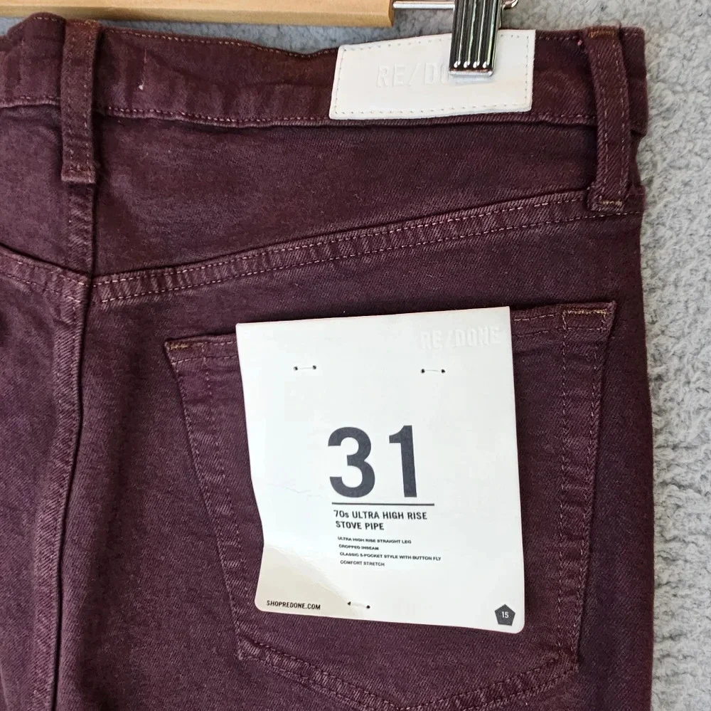 Re/Done Womens Washed Plum Denim 70s Ultra High Rise Stove Pipe Jeans Sz 31*